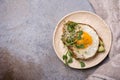 Tasty breakfast of fried egg on toast with avocado and microgreen Royalty Free Stock Photo