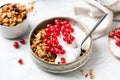 Tasty breakfast granola with greek yogurt and berries