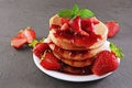 Tasty breakfast. Homemade pancakes and jam with fresh strawberry and mint Royalty Free Stock Photo
