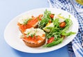 Open sandwiches with salmon, cream cheese and rye bread