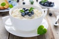 Tasty breakfast: rice pudding with blueberry Royalty Free Stock Photo