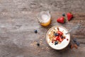 Tasty breakfast with yogurt, berries and granola