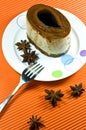 Tasty brown coffee cake with white cream layer. Royalty Free Stock Photo