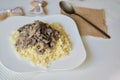 Tasty bulgur with creamy coconut mushrooms