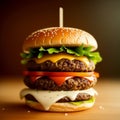 Tasty burger in a restaurant, on a blurred background. Generative AI