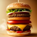 Tasty burger in a restaurant, on a blurred background. Generative AI