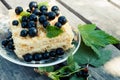 Tasty cake decorated with fresh black currant