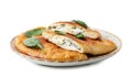 Tasty calzones with basil and cheese isolated on white Royalty Free Stock Photo