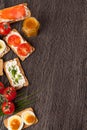 Tasty canapes food border background