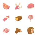 Tasty candy icons set, cartoon style
