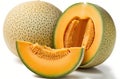 tasty cantaloupe melons on a white background Royalty Free Stock Photo