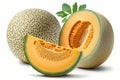 tasty cantaloupe melons on a white background Royalty Free Stock Photo