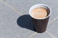 Tasty cappuccino in plastic cup