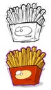 Tasty cartoon french fries in big red box