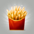 Tasty cartoon french fries in red box with stripe