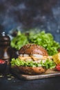 Tasty Chicken Burger With Cheese, Sauce, Lettuce Royalty Free Stock Photo