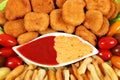 Tasty chicken nuggets and french fries