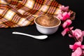 Tasty Choco spread in white bowl with spoon Royalty Free Stock Photo