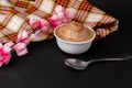 Tasty Choco spread in white bowl with spoon Royalty Free Stock Photo