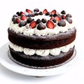 Tasty chocolate cake is isolated on a white background.