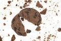 Tasty chocolate chip cookie with chocolate chips and crumbs isolated on white background Royalty Free Stock Photo