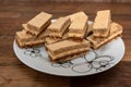 Tasty chocolate, figs, and vanilla wafers sandwich. Creamy wafer biscuit texture