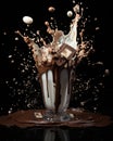 Tasty chocolate milkshake topped with cream, with splashes
