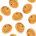 Tasty cinnamon bun seamless pattern. Fresh bakery background.