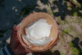 Tasty coco meat served inside the coco on the beach -FRUIT LOVE