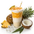 Tasty Coconut Pineapple Smoothie isolated on white background Royalty Free Stock Photo