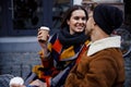 Tasty coffee and romance in the city stock photo