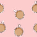 Tasty coffee or tea with milk drink cute cartoon seamless pattern. Texture background tile Royalty Free Stock Photo