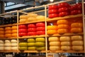 Tasty and colorful forms of tasting cheese for fine palates. dairy product typical of Holland. display of forms of Dutch cheese in