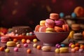 Tasty colorful macaroons. Culinary and cooking concept. generative AI