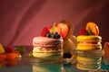 Tasty colorful macaroons. Culinary and cooking concept. generative AI