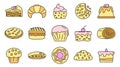 Tasty confectionery icons set vector color