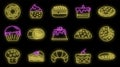 Tasty confectionery icons set vector neon