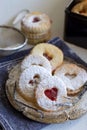 Tasty cookies called `Linzer augen` - sweet gift Royalty Free Stock Photo