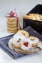 Tasty cookies called `Linzer augen` - sweet gift Royalty Free Stock Photo