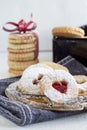 Tasty cookies called `Linzer augen` - sweet gift Royalty Free Stock Photo