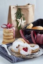 Tasty cookies called `Linzer augen` - sweet gift Royalty Free Stock Photo