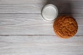 Tasty cookies and a glass of milk in a transparent glass on a white background Royalty Free Stock Photo