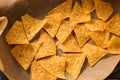 Tasty corn chips on baking tray