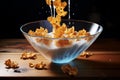 Tasty cornflakes milk bowl. Generate Ai