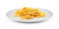 Tasty cornflakes in plate isolated on white background