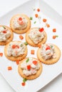 Tasty crackers with cream cheese,carrot.Healthy snacks, on dish Royalty Free Stock Photo