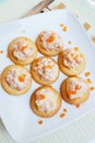 Tasty crackers with cream cheese,carrot.Healthy snacks, on dish Royalty Free Stock Photo