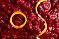 Tasty cranberry sauce with citrus zest as background Royalty Free Stock Photo