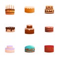 Tasty cream cake icon set, cartoon style