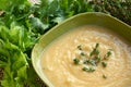 Tasty cream of celeriac soup in a green bowl Royalty Free Stock Photo